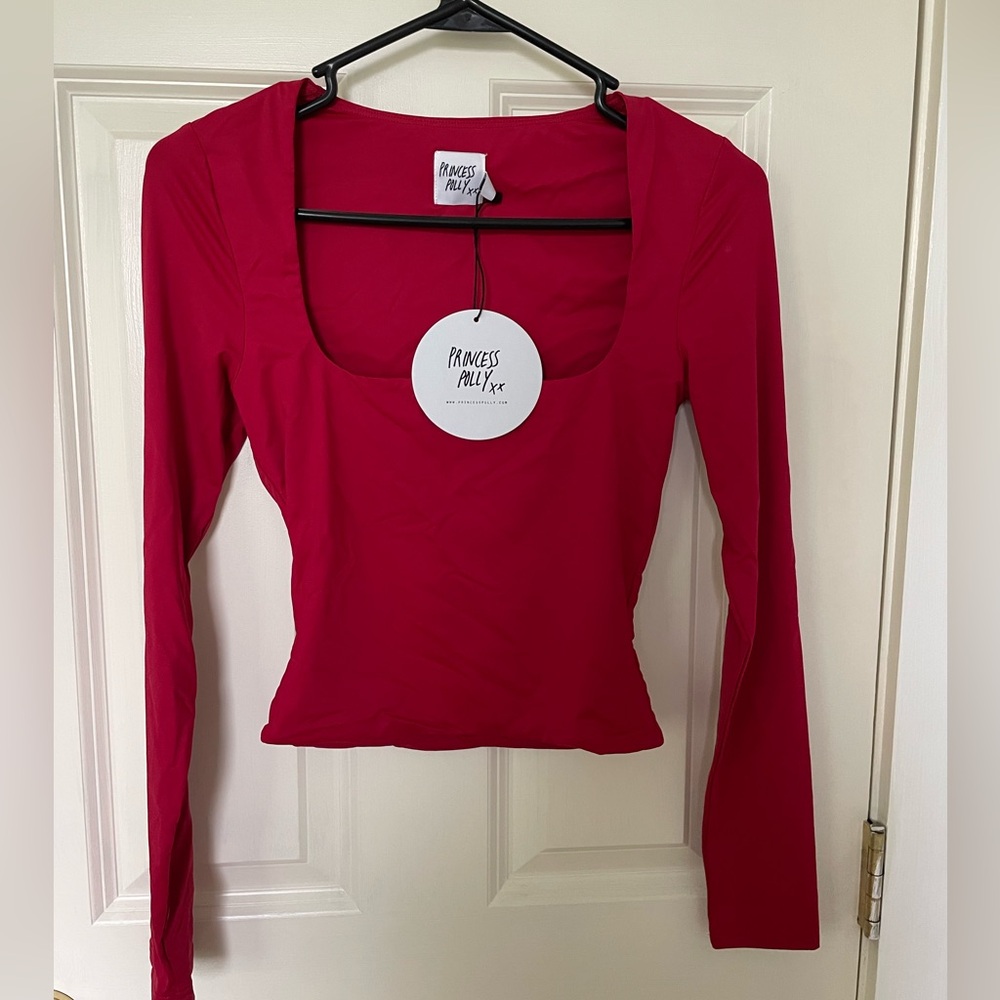 Princess Polly Red Long Sleeve Scoop Neck Top